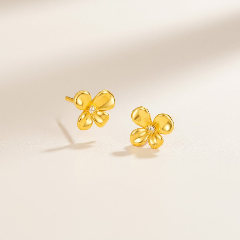 Genuine 24K Flower Stud Earrings