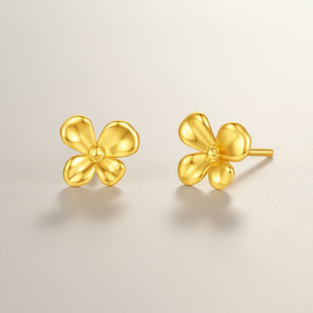 Genuine 24K Flower Stud Earrings