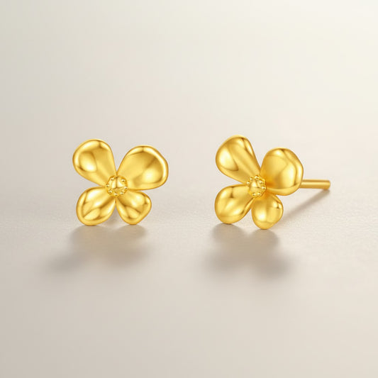 Genuine 24K Flower Stud Earrings