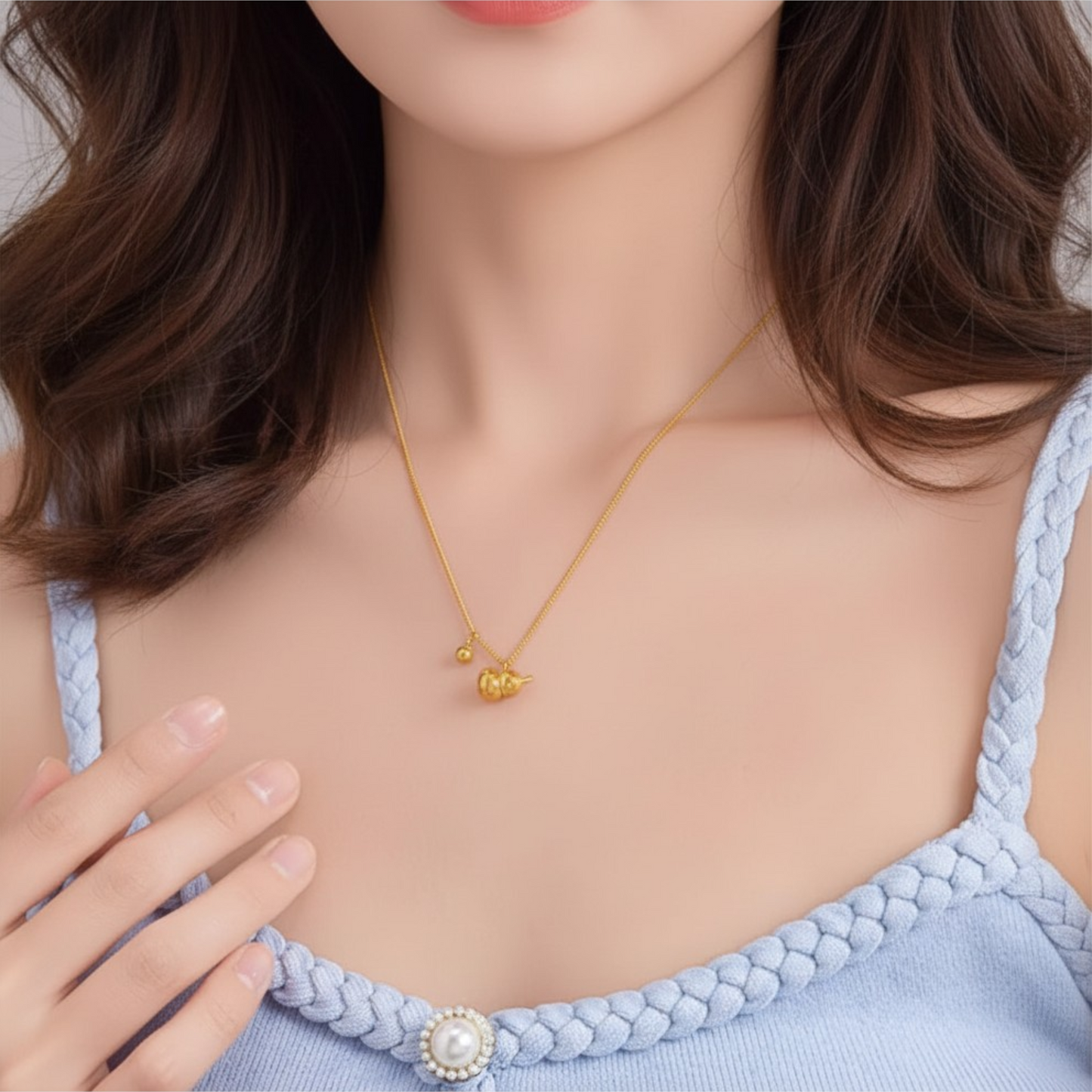 24K Gold Lucky Gourd Charm Necklace