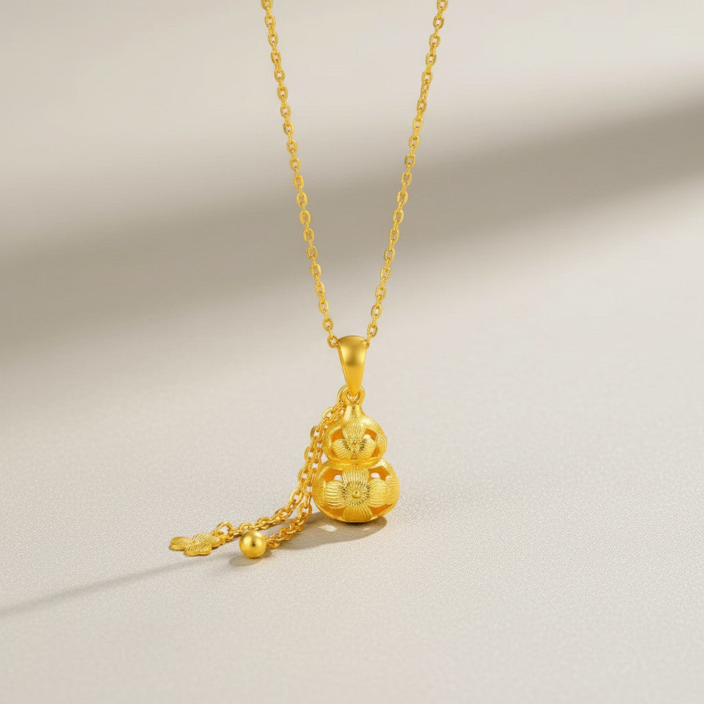 24K Gold Lace Hollow Flower Gourd Pendant