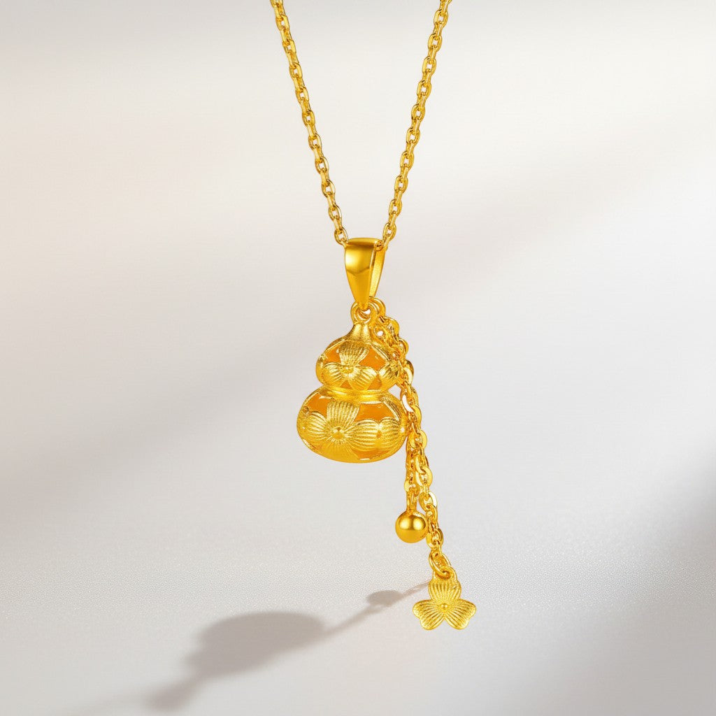 24K Gold Lace Hollow Flower Gourd Pendant