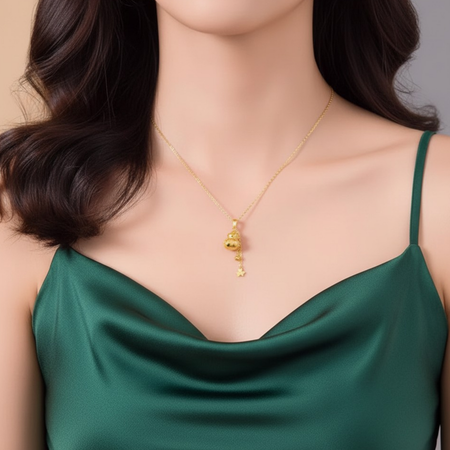 24K Gold Lace Hollow Flower Gourd Pendant