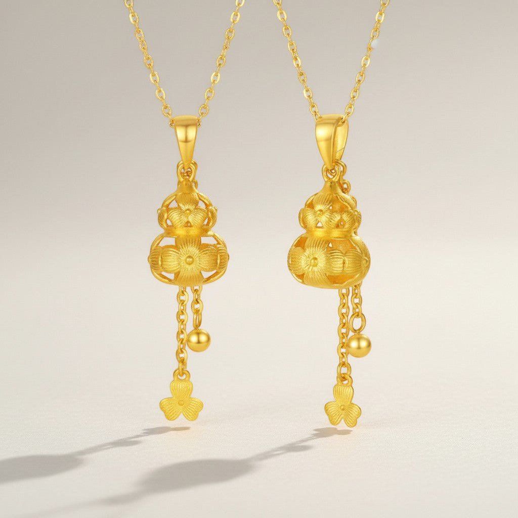 24K Gold Lace Hollow Flower Gourd Pendant