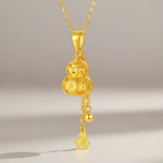 24K Gold Lace Hollow Flower Gourd Pendant