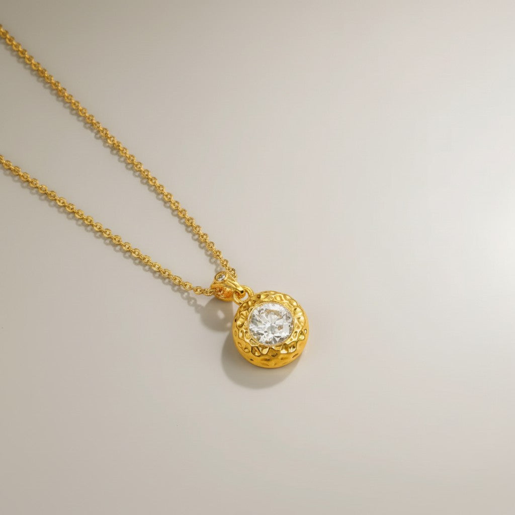 24K 5D Hard Gold Moissanite Minimal Round Pendant