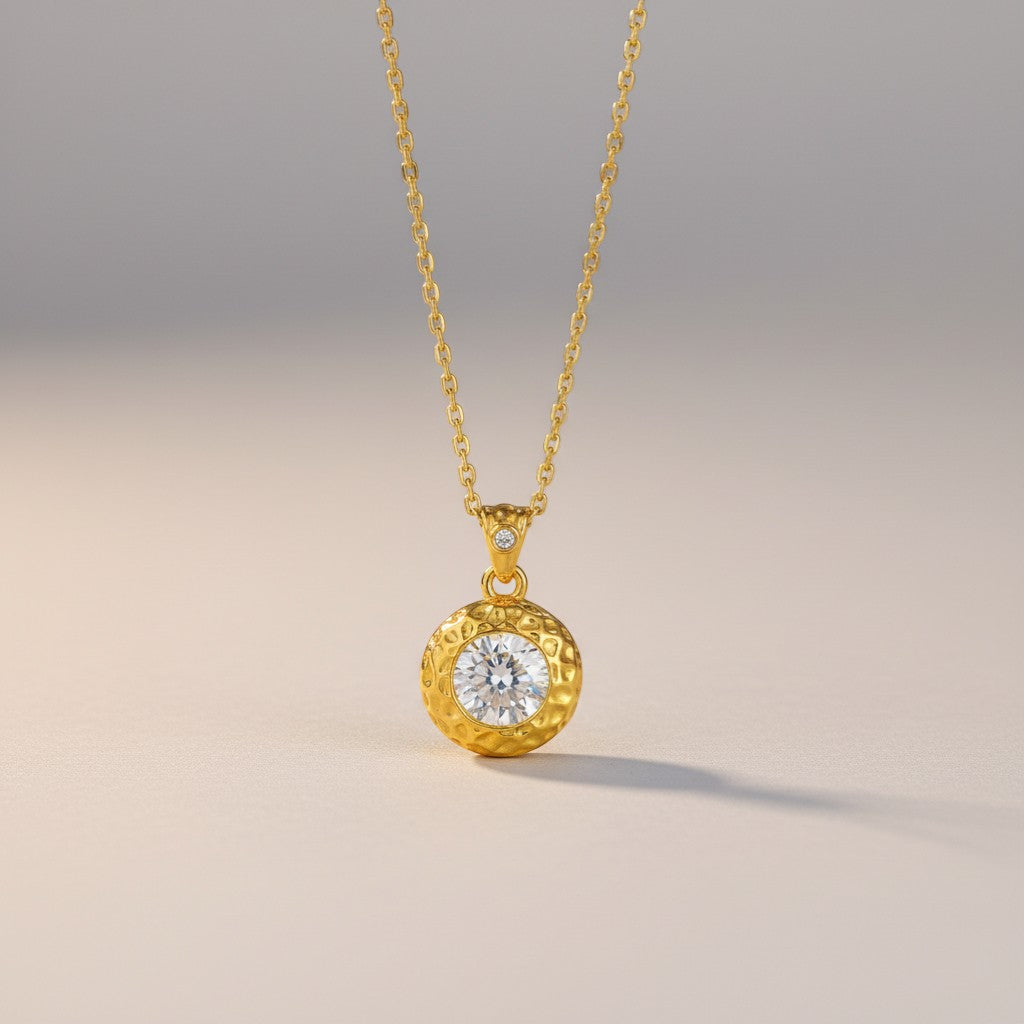24K 5D Hard Gold Moissanite Minimal Round Pendant