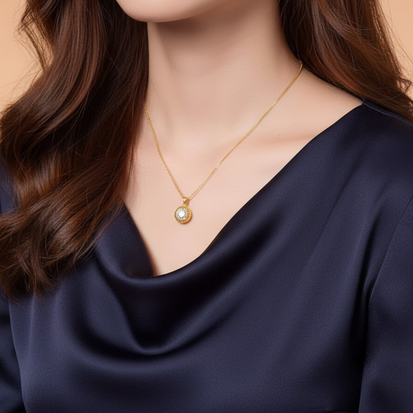 24K 5D Hard Gold Moissanite Minimal Round Pendant