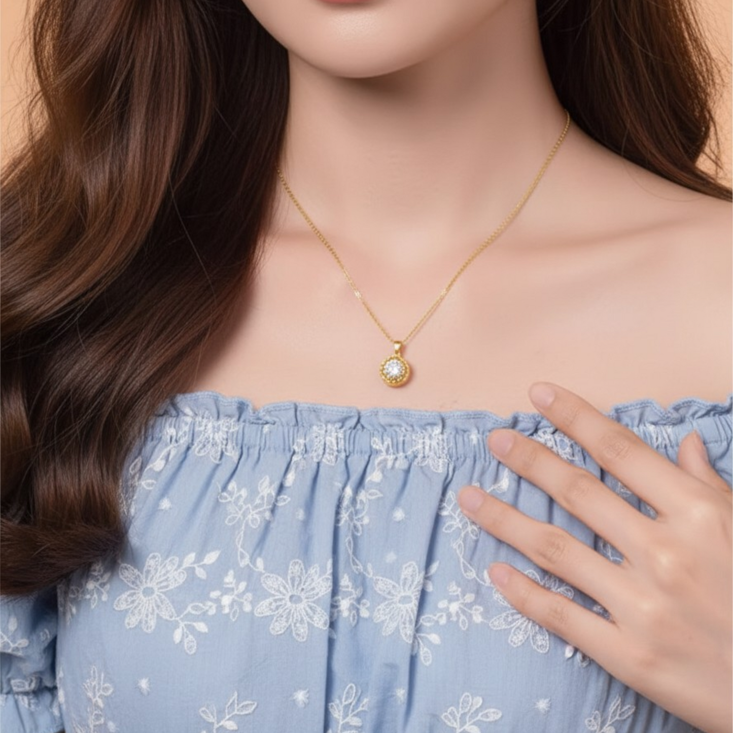 24K 5D Hard Gold Moissanite Minimal Round Pendant