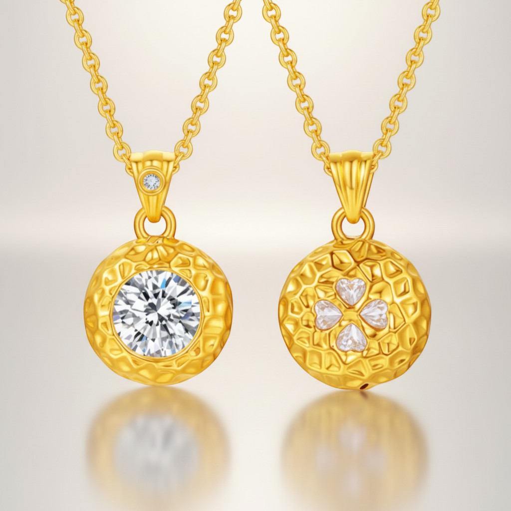 24K 5D Hard Gold Moissanite Minimal Round Pendant
