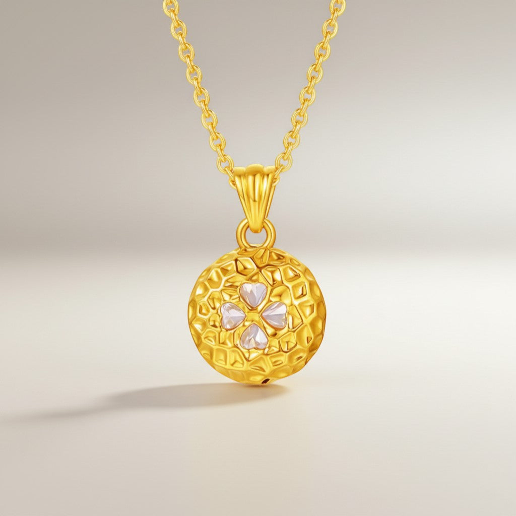 24K 5D Hard Gold Moissanite Minimal Round Pendant
