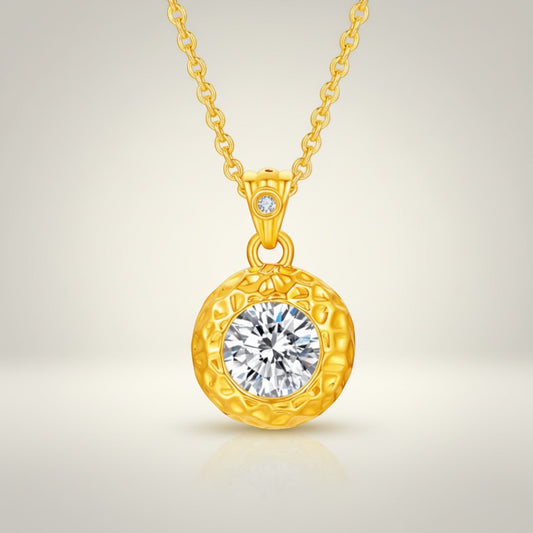 24K 5D Hard Gold Moissanite Minimal Round Pendant