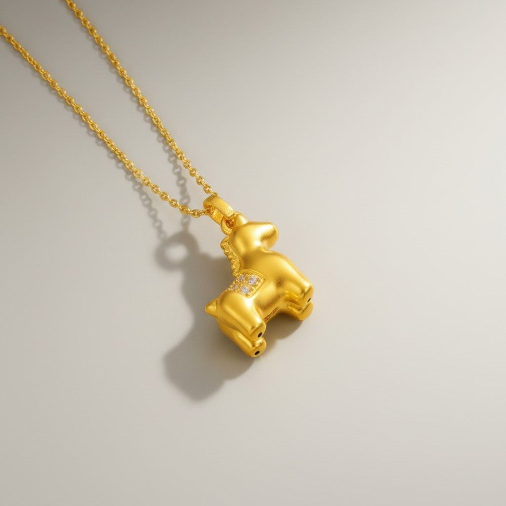24K 5D Hard Gold Zircon Zodiac Year of the Horse Pendant