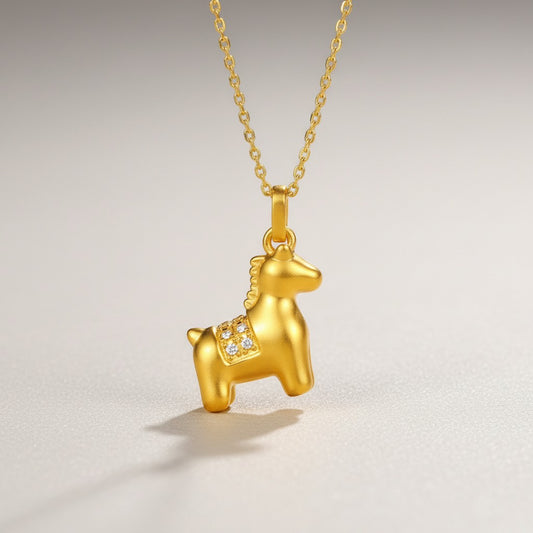 24K 5D Hard Gold Zircon Zodiac Year of the Horse Pendant