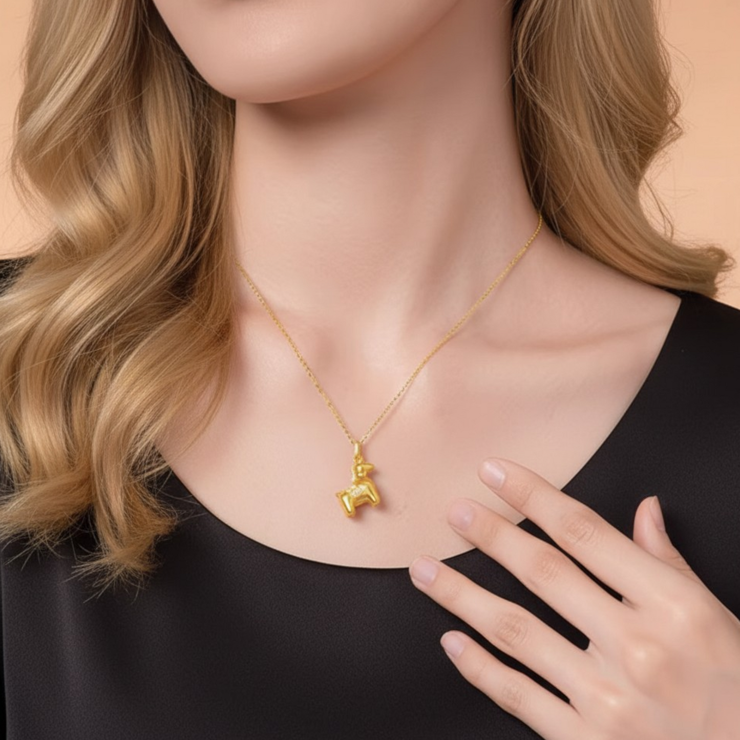 24K 5D Hard Gold Zircon Zodiac Year of the Horse Pendant