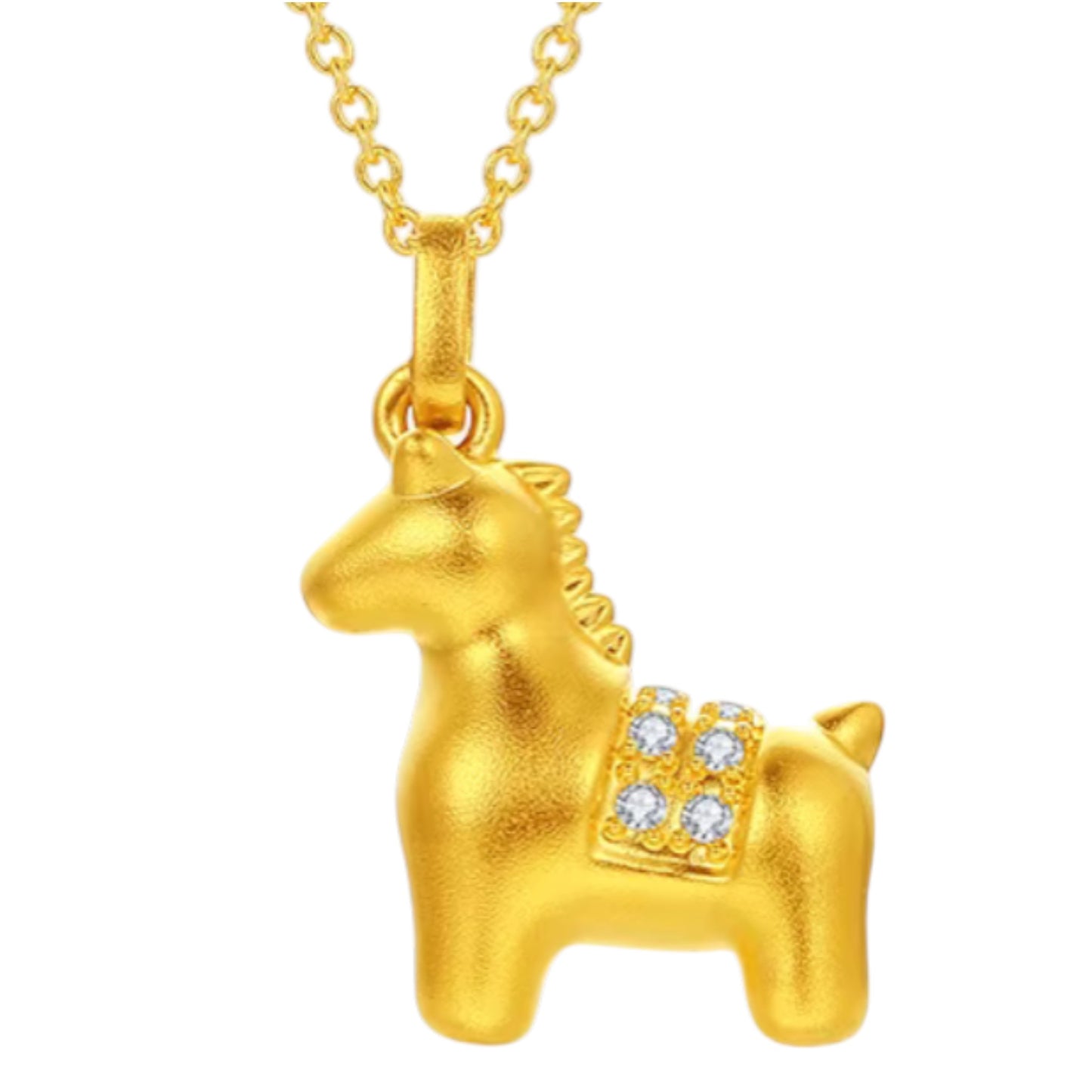 24K 5D Hard Gold Zircon Zodiac Year of the Horse Pendant