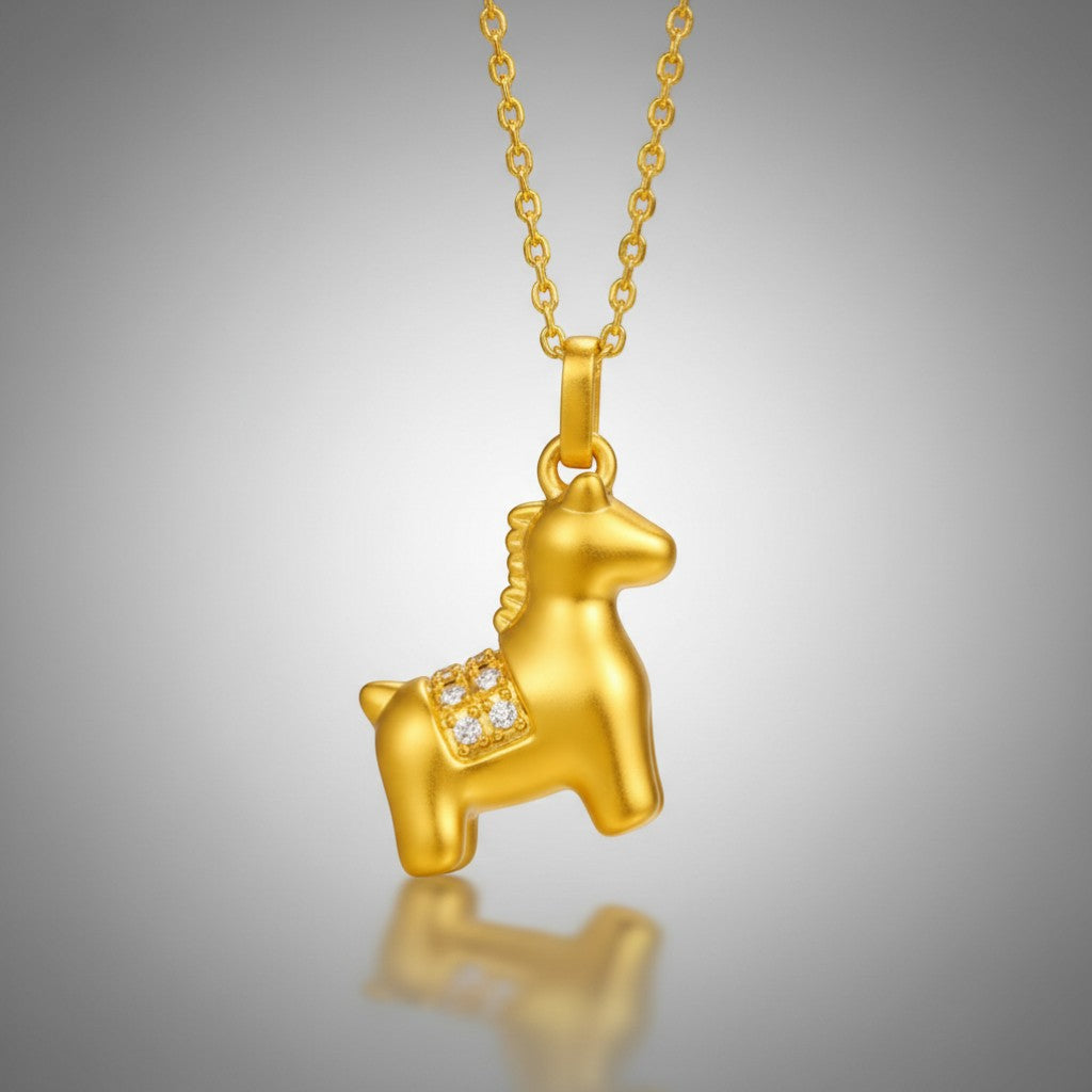 24K 5D Hard Gold Zircon Zodiac Year of the Horse Pendant