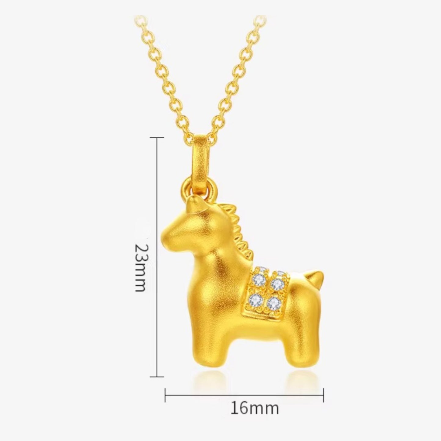 24K 5D Hard Gold Zircon Zodiac Year of the Horse Pendant
