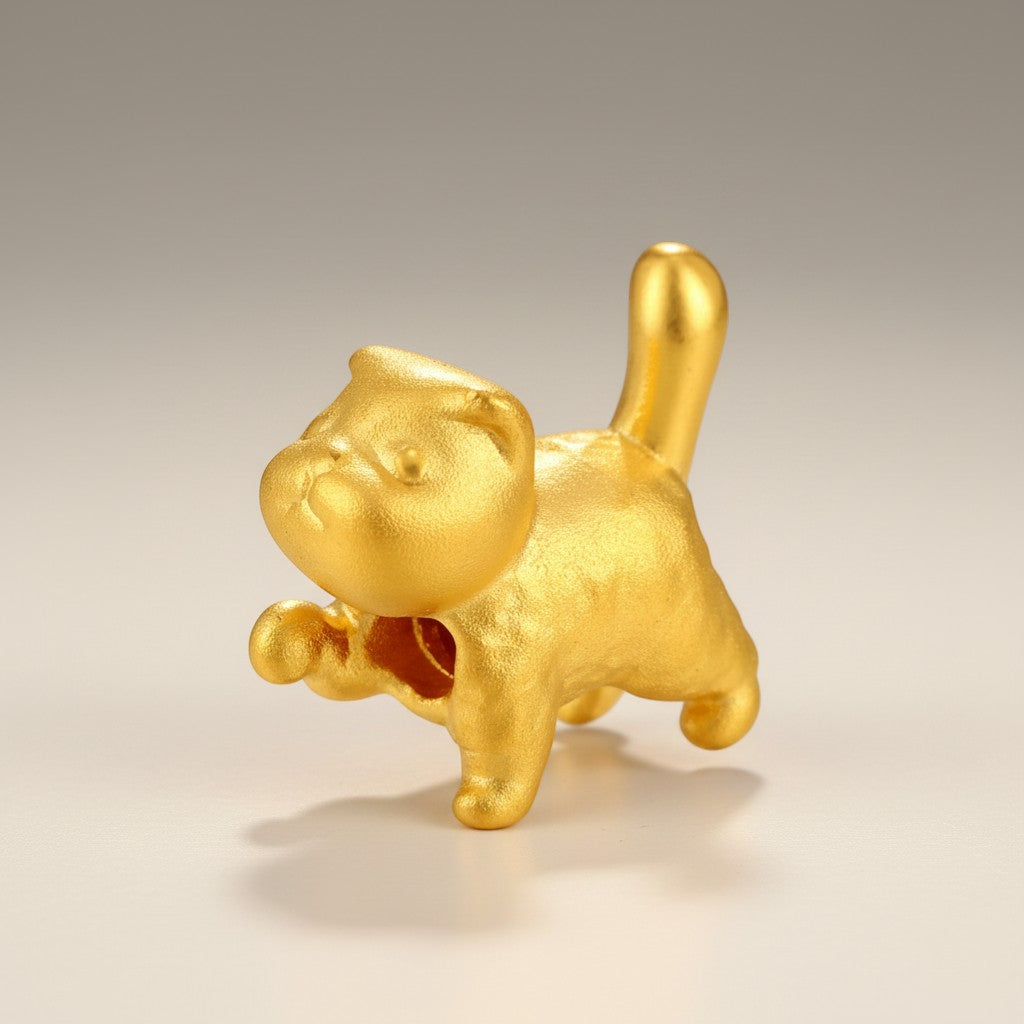 24K Gold Cute Kitty Cat Charm with Rope Braided Adjustable Bracelet