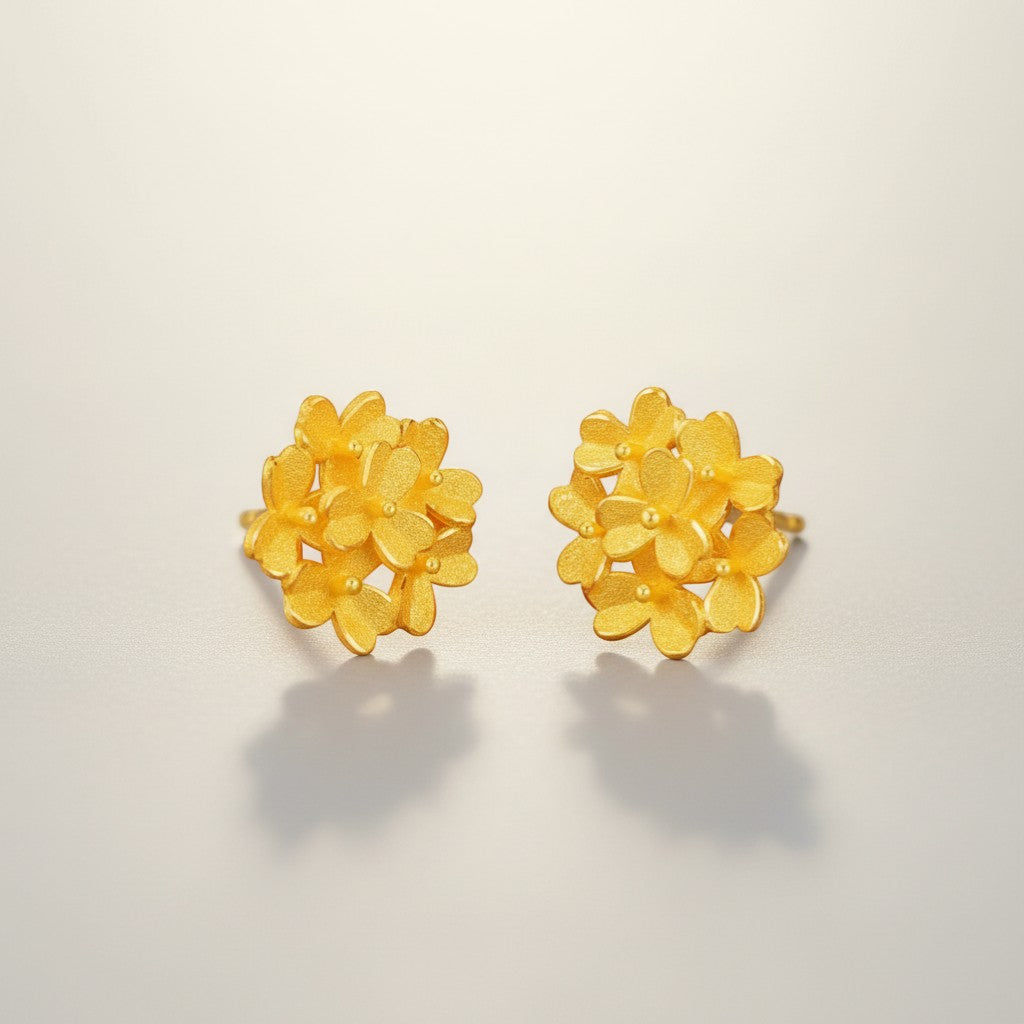 Genuine 24K Flower Lucky Clover Stud Earrings