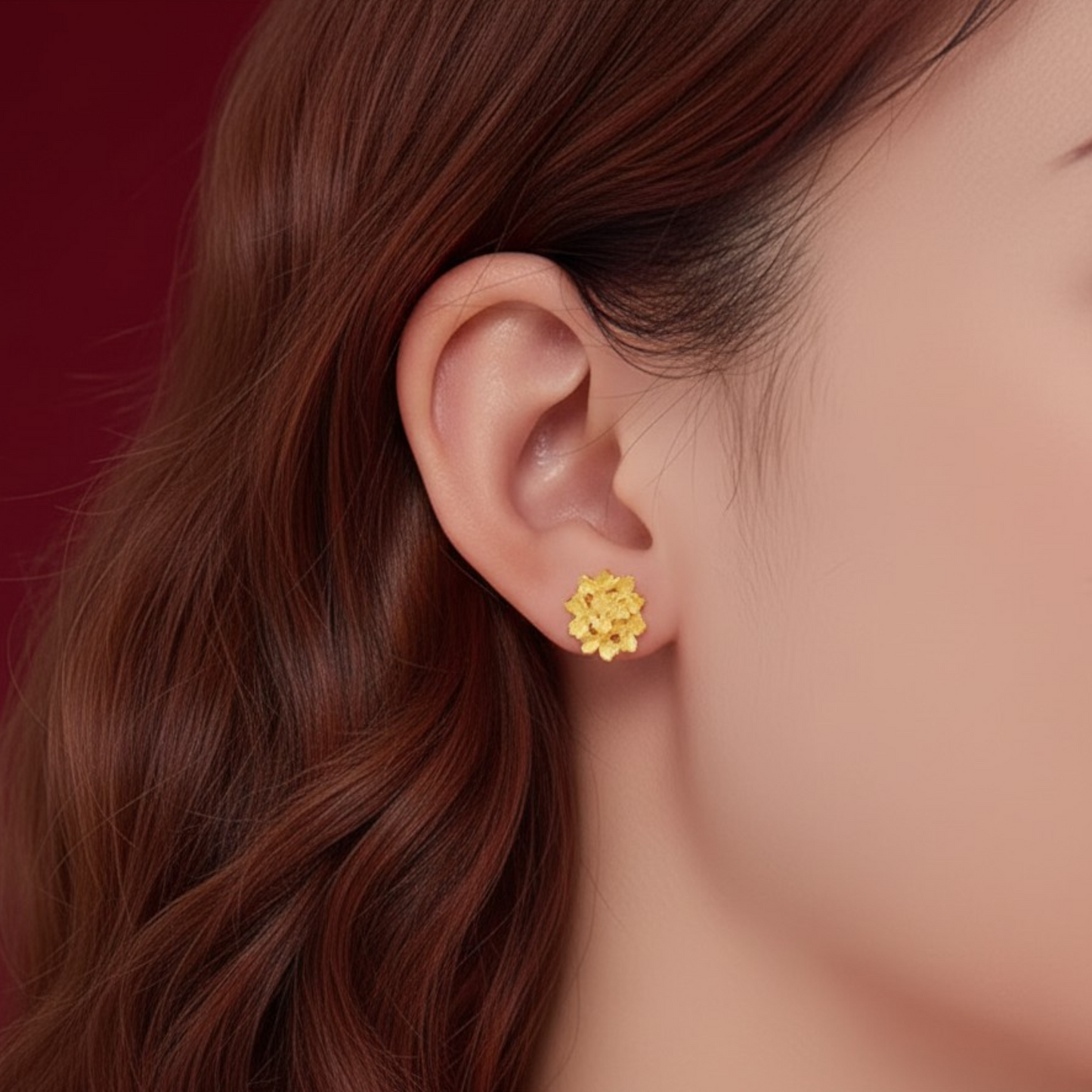 Genuine 24K Flower Lucky Clover Stud Earrings