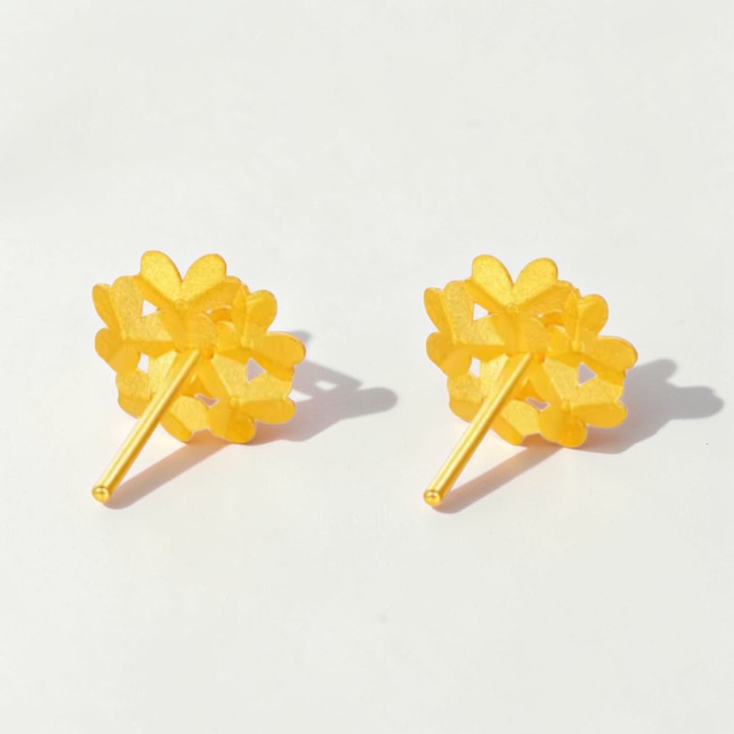 Genuine 24K Flower Lucky Clover Stud Earrings