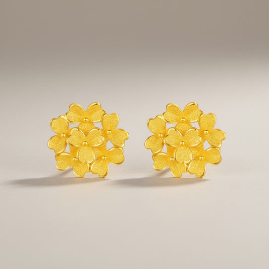 Genuine 24K Flower Lucky Clover Stud Earrings