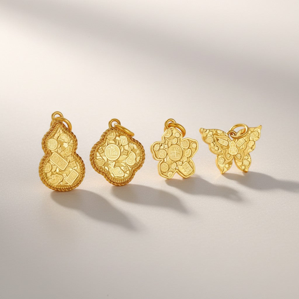 24K 5G Gold Gourd Butterfly Clover D.I.Y Charm Pendant