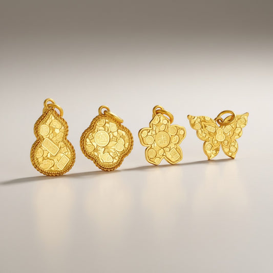 24K 5G Gold Gourd Butterfly Clover D.I.Y Charm Pendant