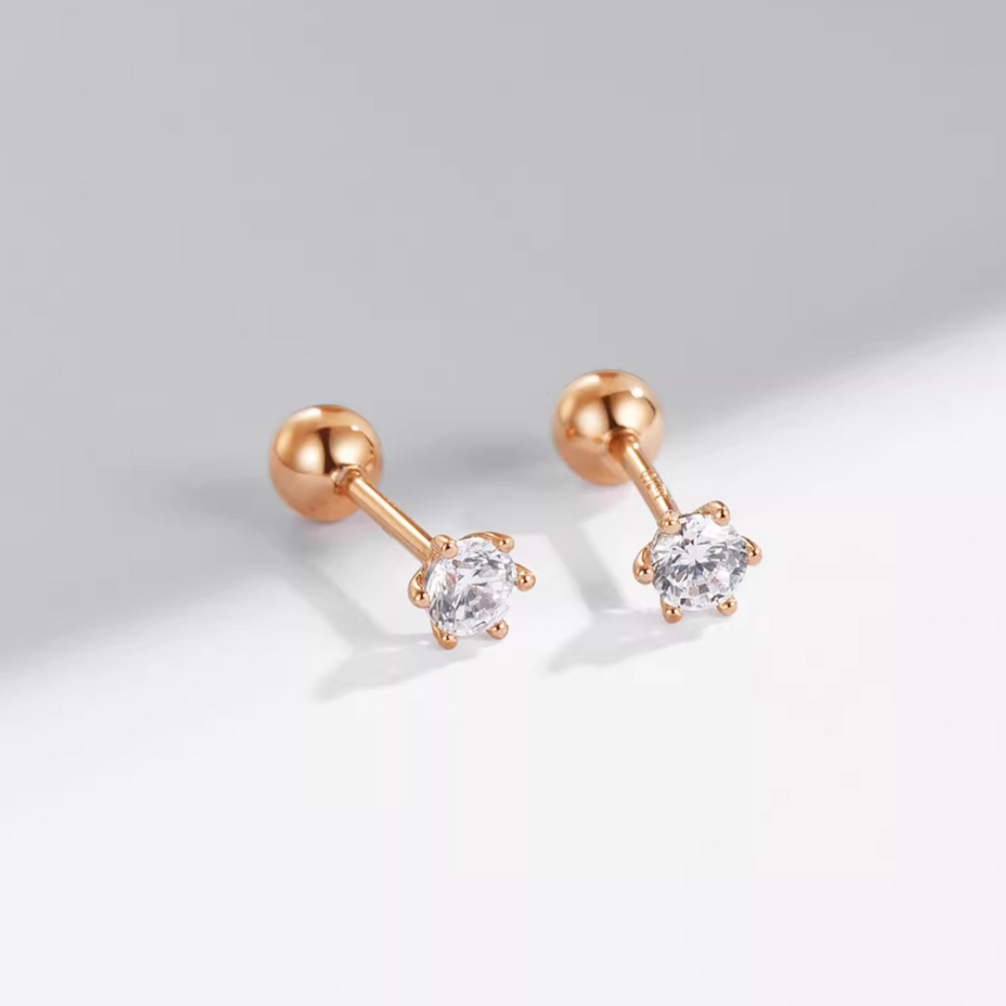 Genuine 18K Rose Gold Minimal Screw Backing Earrings