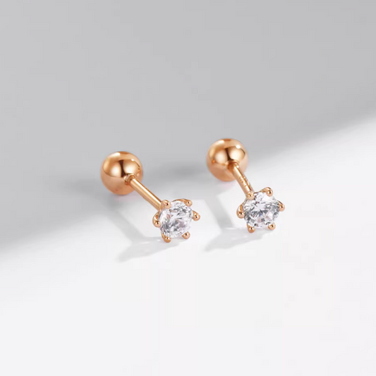 Genuine 18K Rose Gold Minimal Screw Backing Earrings
