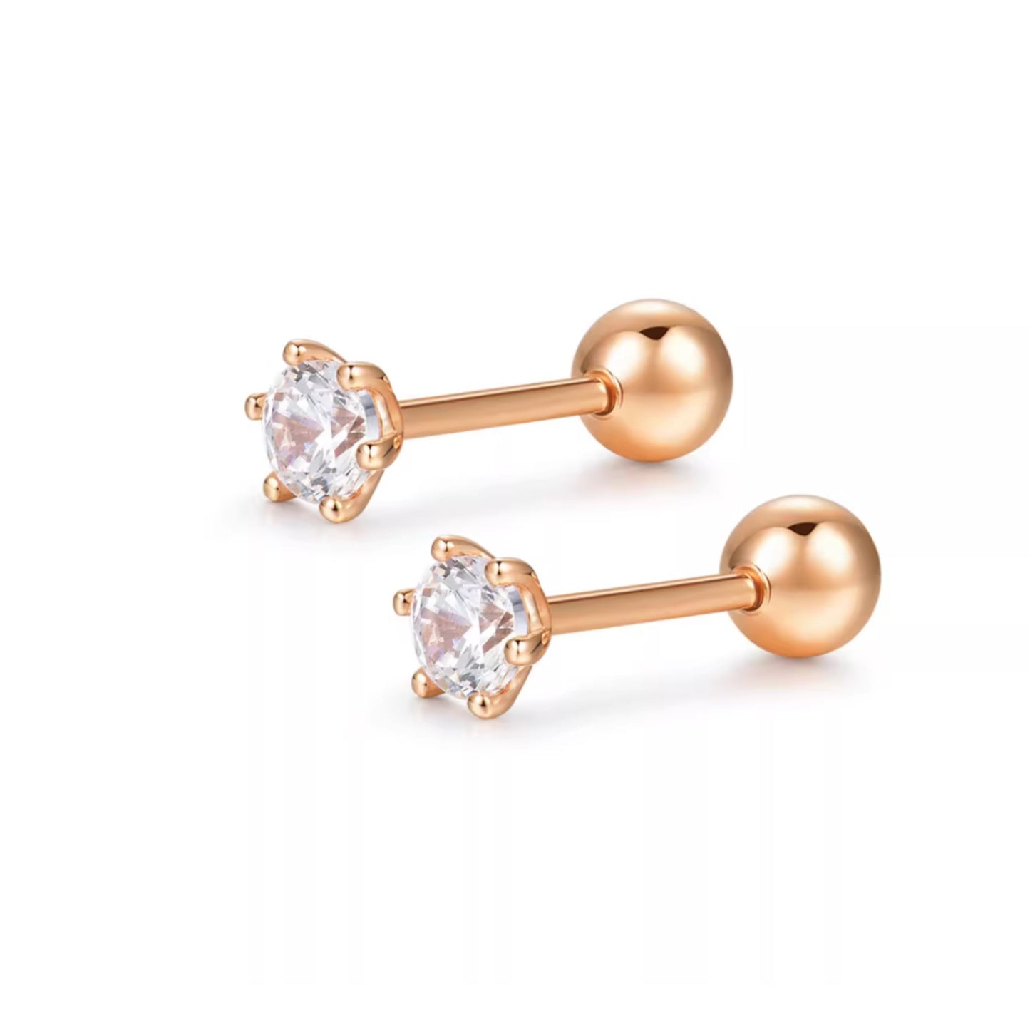 Genuine 18K Rose Gold Minimal Screw Backing Earrings