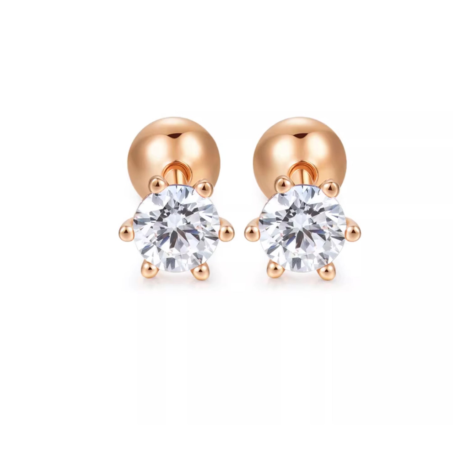 Genuine 18K Rose Gold Minimal Screw Backing Earrings
