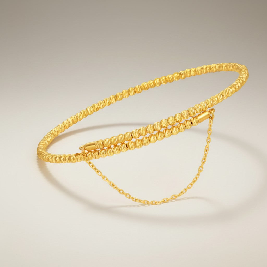 24K Gold Beads Minimal Bangle Bracelet