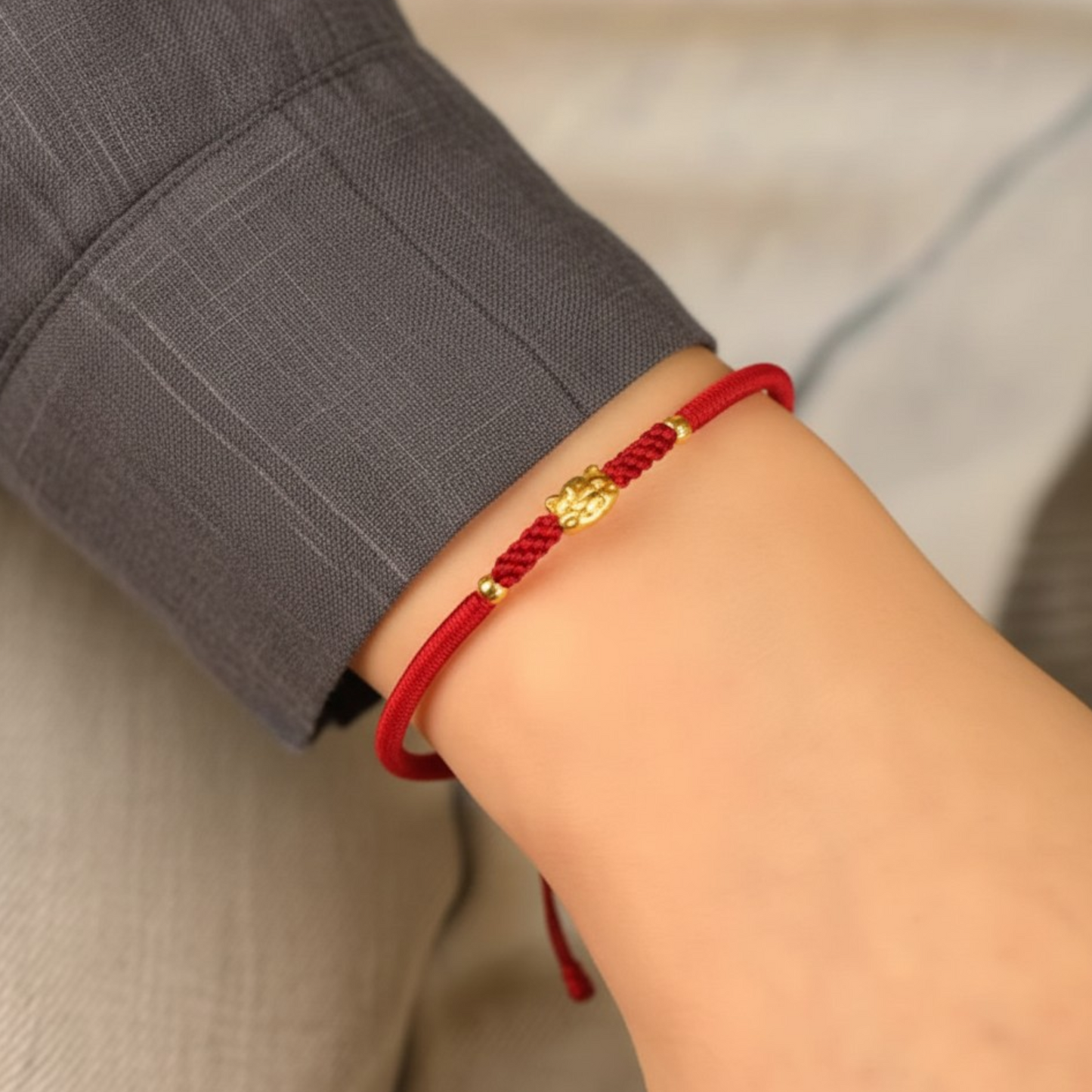 24k 999 Gold Zodiac Chinese Year of the Horse Charm Braided Bracelet