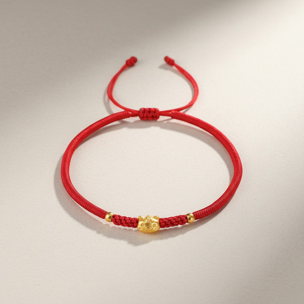 24k 999 Gold Zodiac Chinese Year of the Horse Charm Braided Bracelet