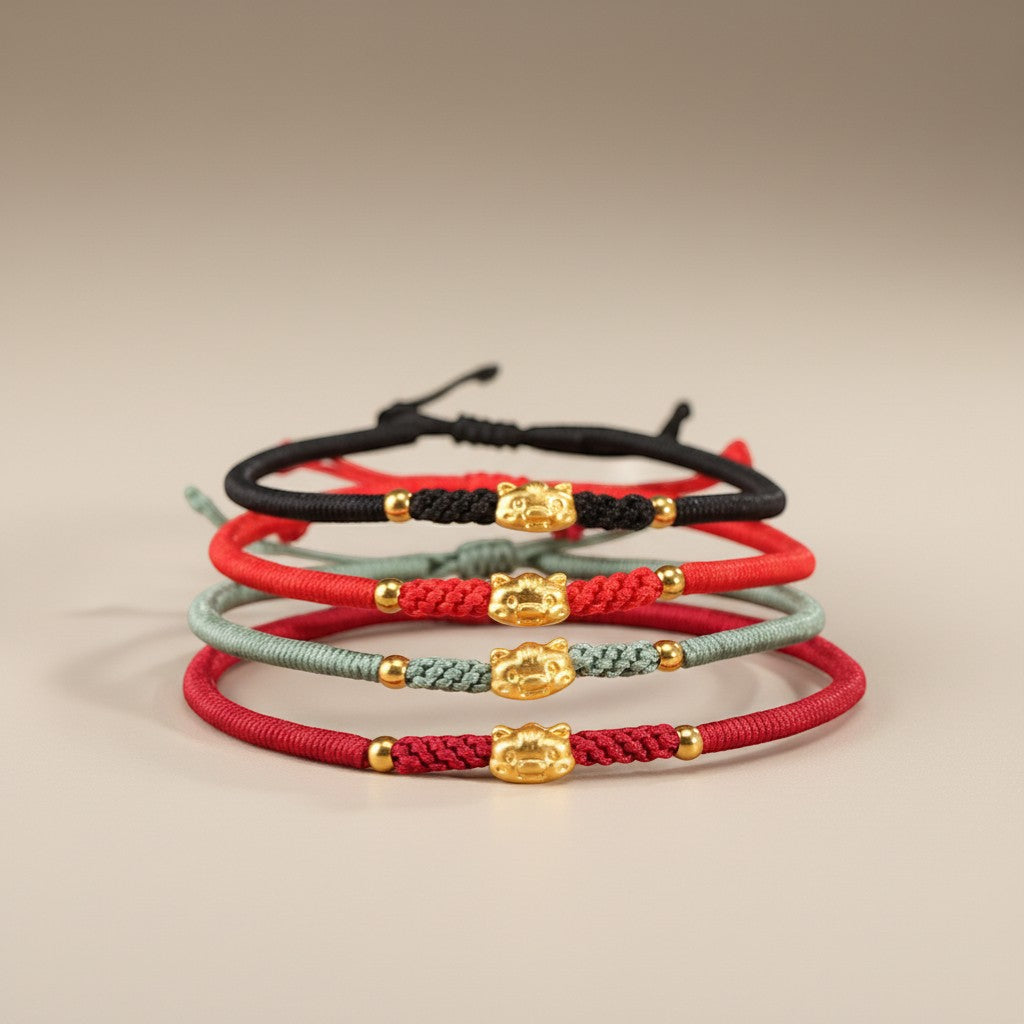 24k 999 Gold Zodiac Chinese Year of the Horse Charm Braided Bracelet