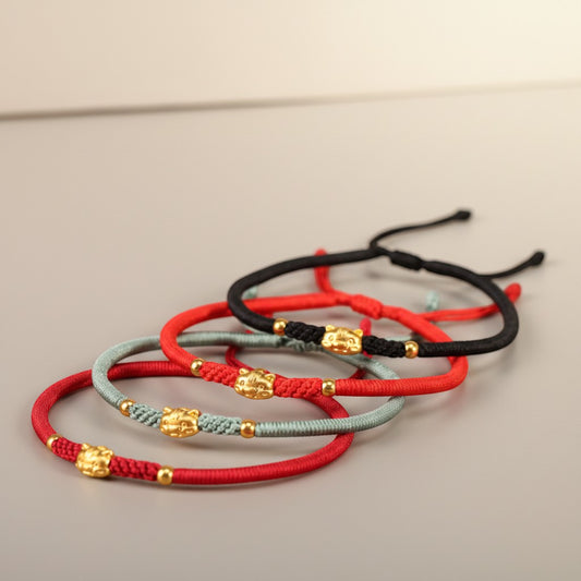 24k 999 Gold Zodiac Chinese Year of the Horse Charm Braided Bracelet