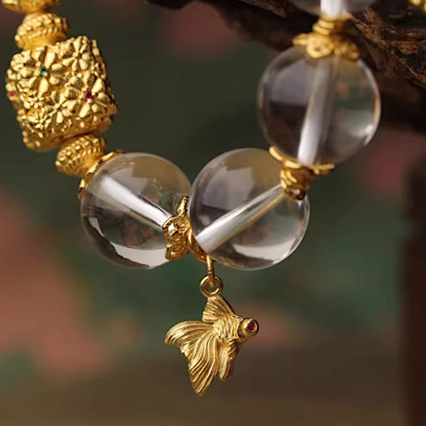 24K 999 Pure Gold Hand-Engraved Goldfish Fish Pendant
