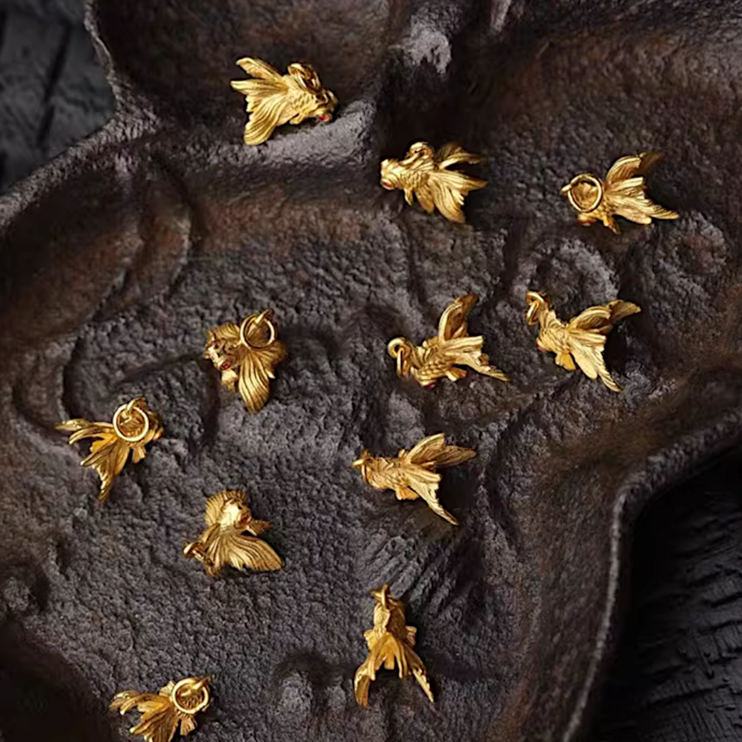 24K 999 Pure Gold Hand-Engraved Goldfish Fish Pendant