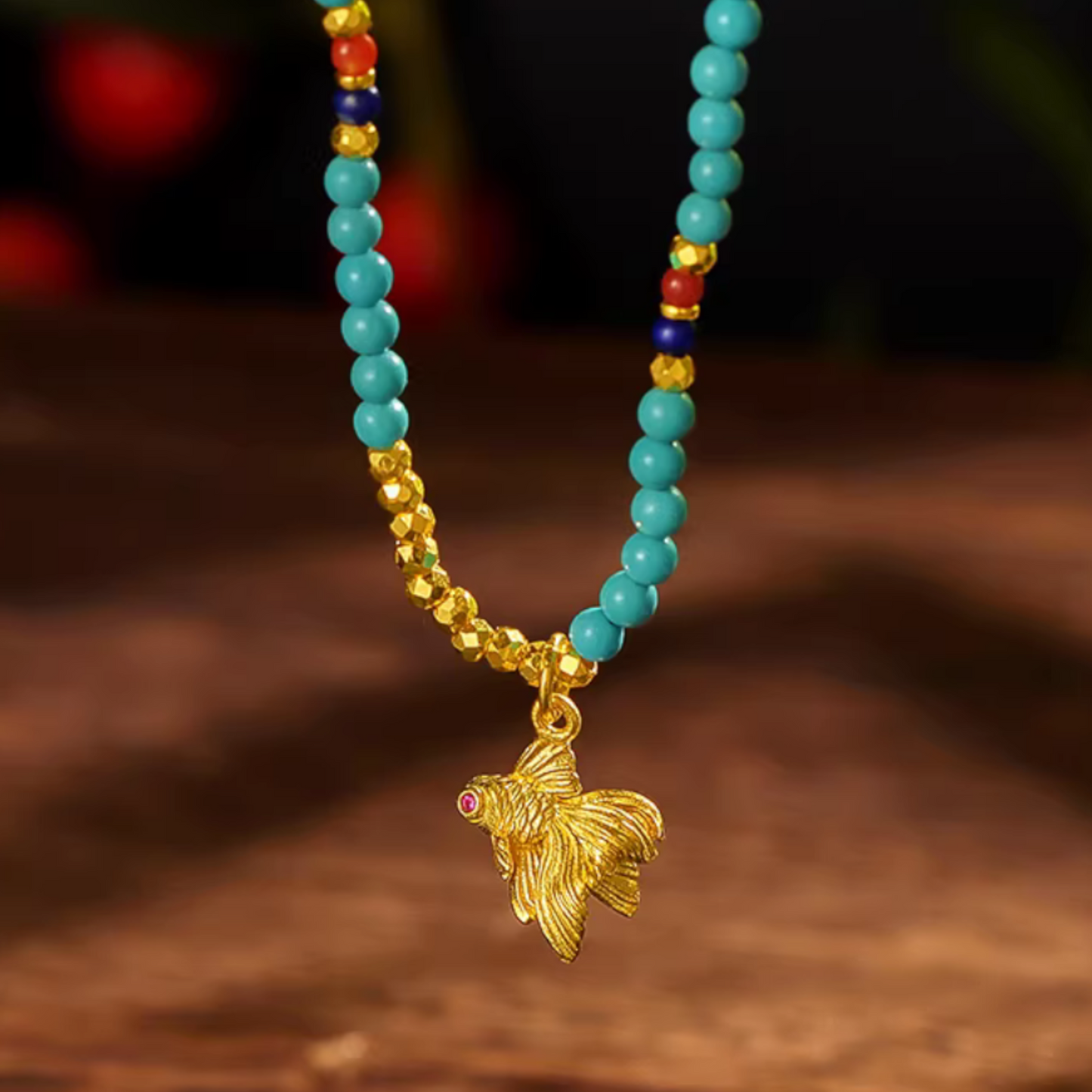 24K 999 Pure Gold Hand Engraved Goldfish Fish Pendant Charm