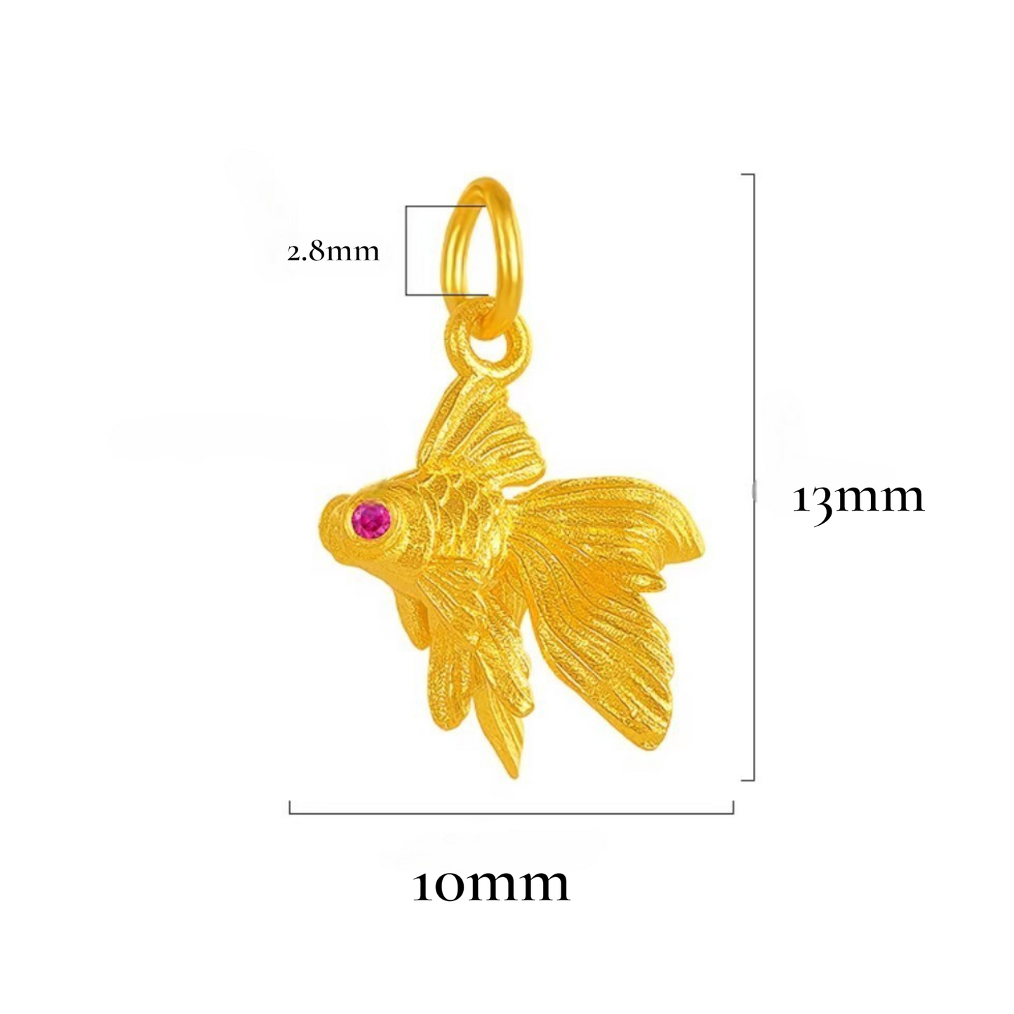 24K 999 Pure Gold Hand Engraved Goldfish Fish Pendant Charm