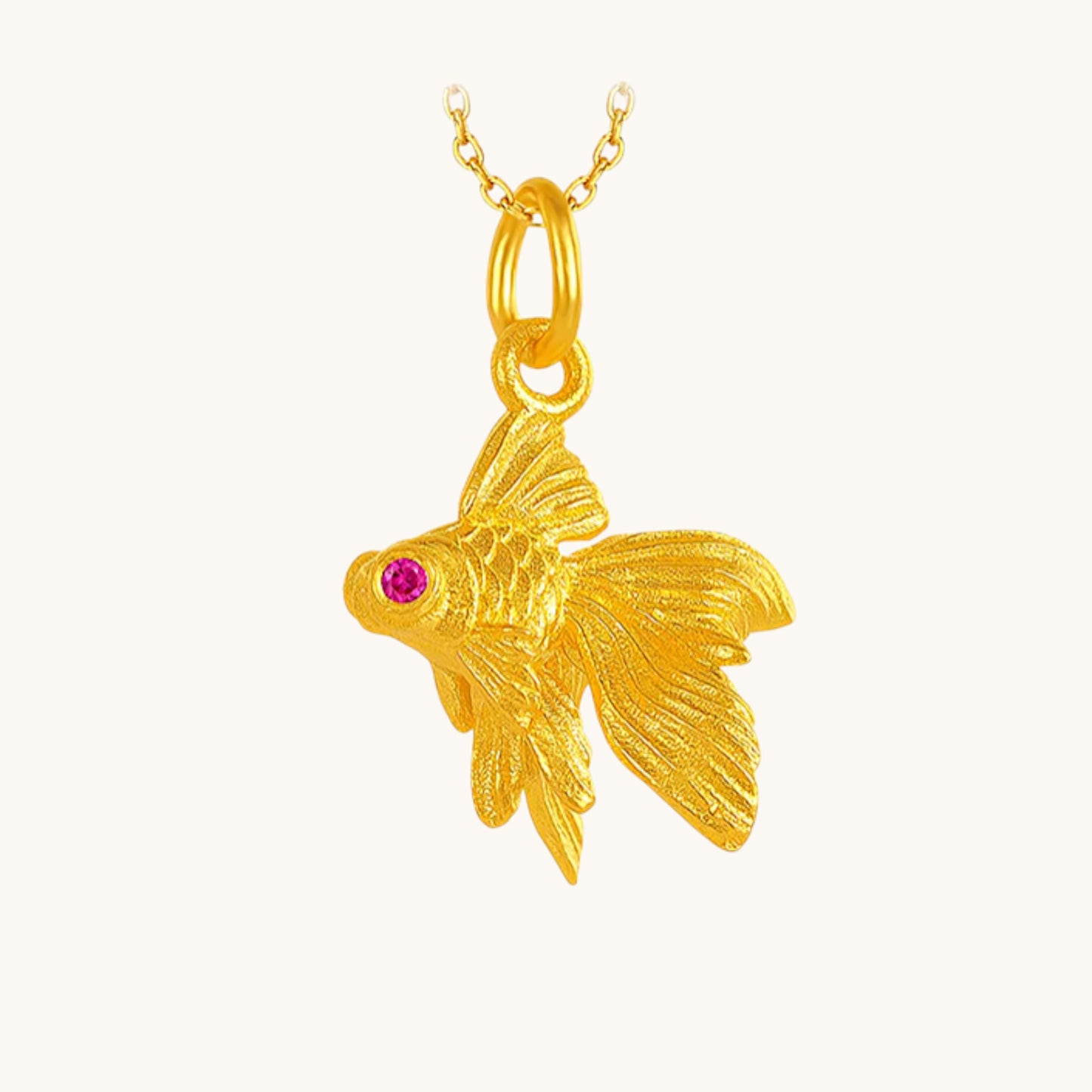24K 999 Pure Gold Hand Engraved Goldfish Fish Pendant Charm