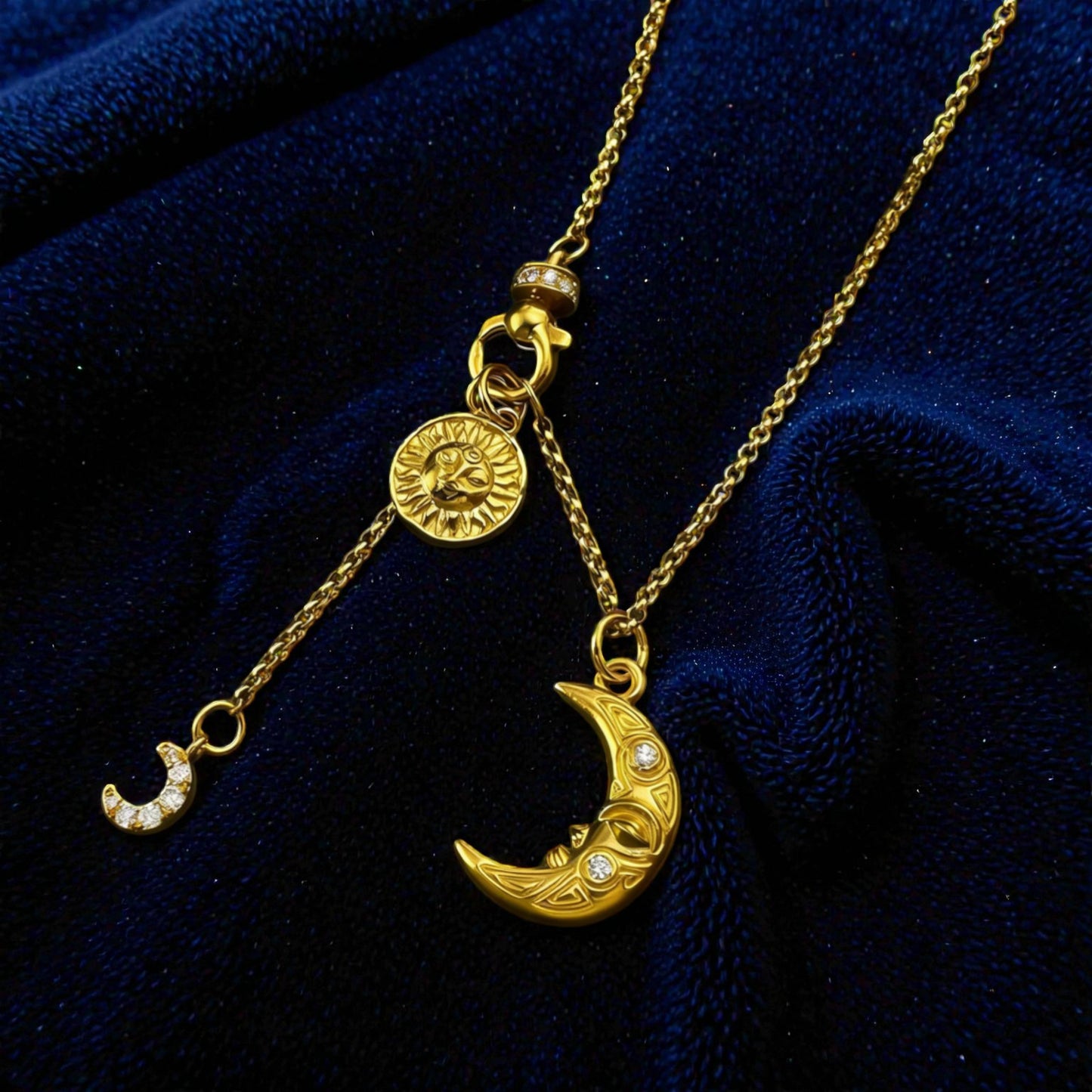 24k Gold Sun and Moon God 999 Pendant Charm