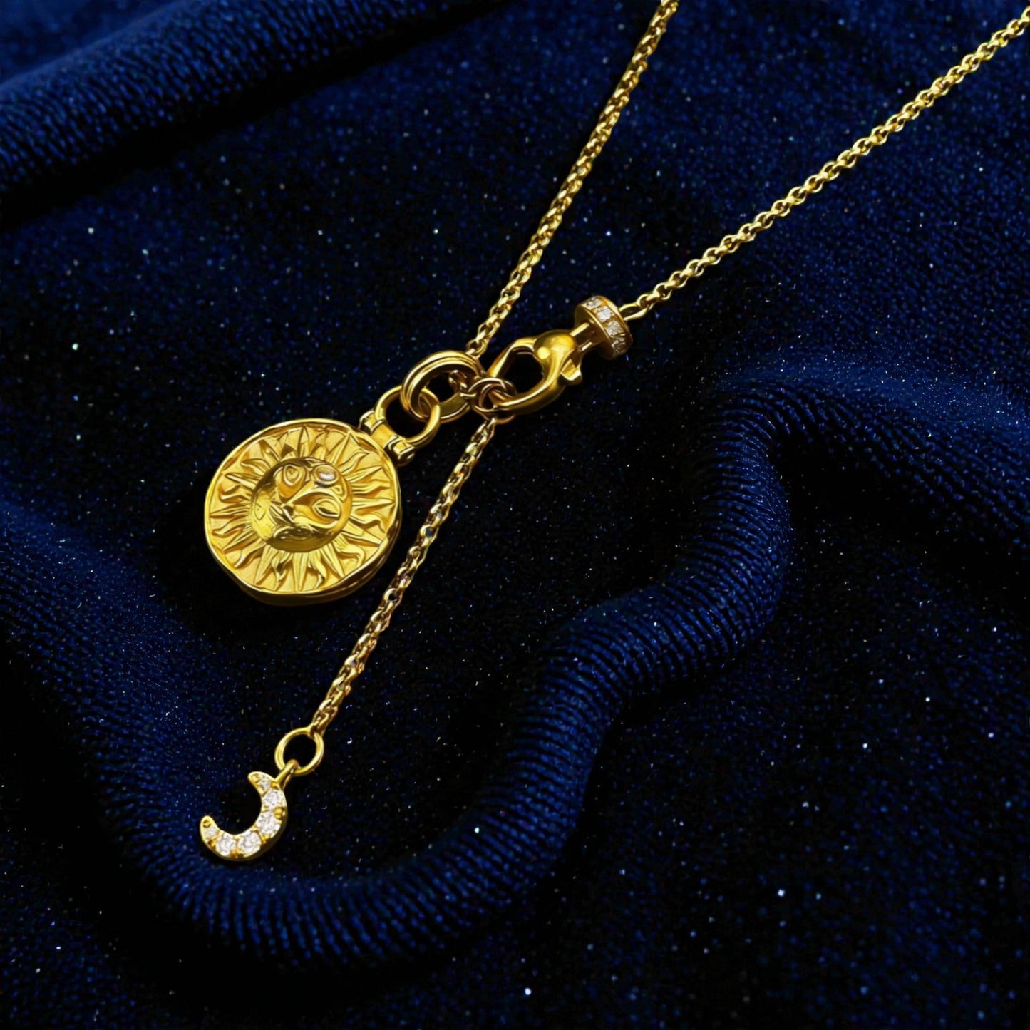 24k Gold Sun and Moon God 999 Pendant Charm