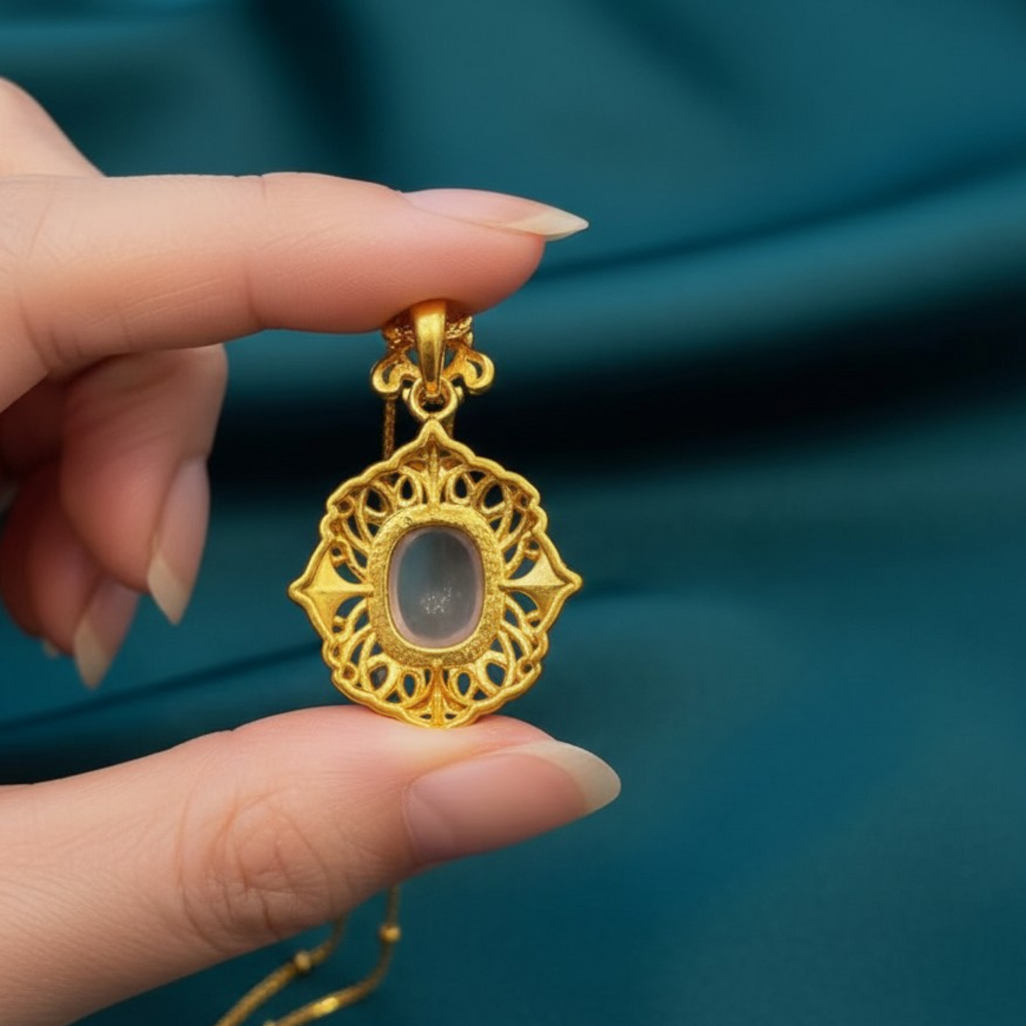 24k 999 Gold Pearl Rose Quartz Gemstone Pendant