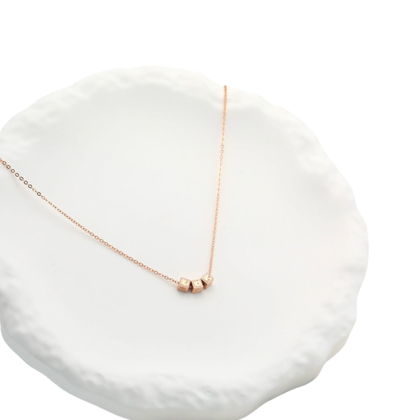 18K Rose Gold Minimal Mini Cube Charm with Chain Necklace