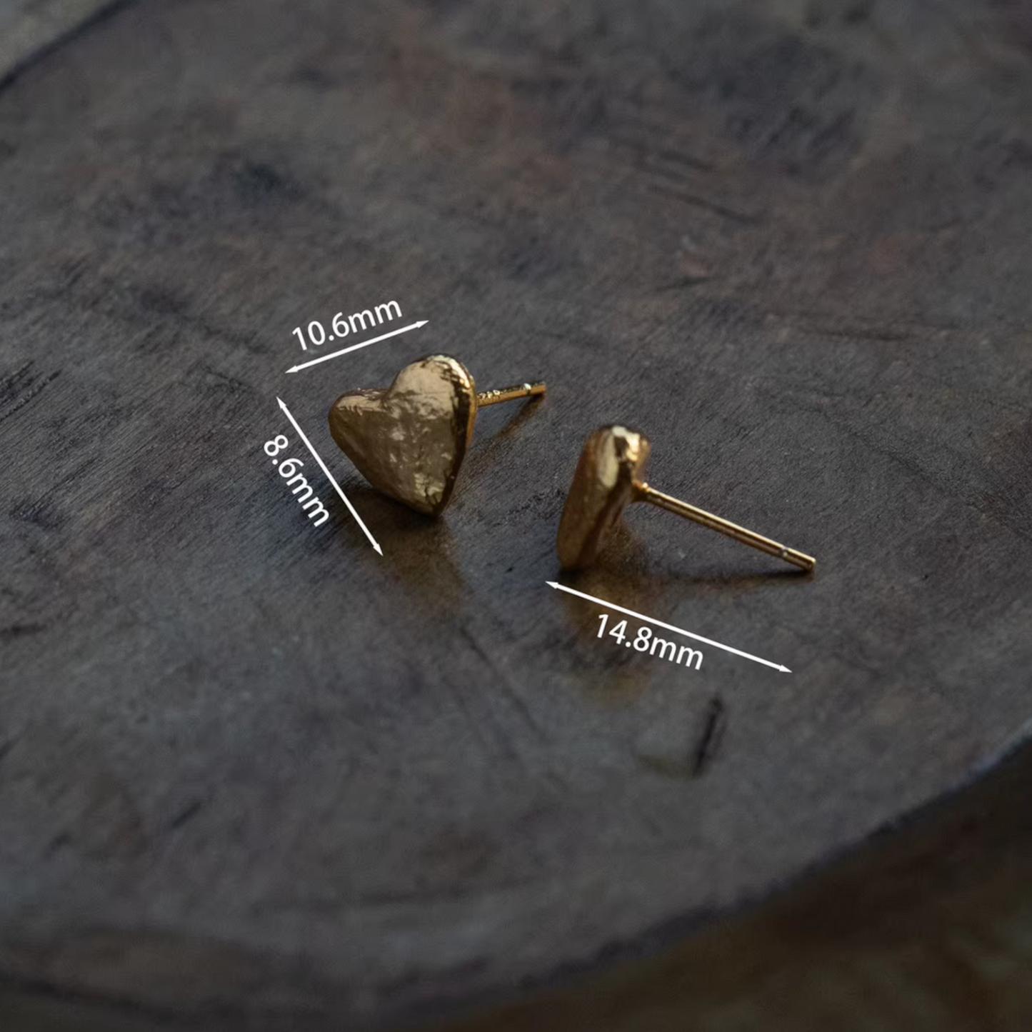 24K 999 Pure Gold Mini Heart Stud Earrings