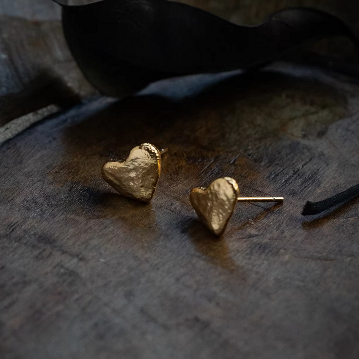 24K 999 Pure Gold Mini Heart Stud Earrings