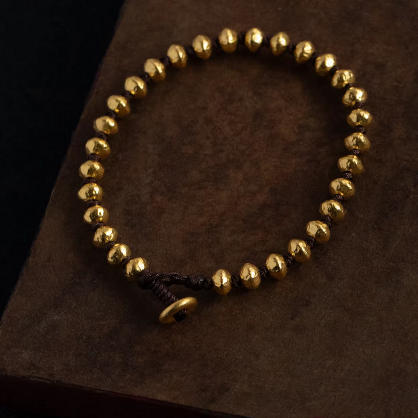 24K Pure 999 Gold Lucky Beads Woven Rope Bracelet